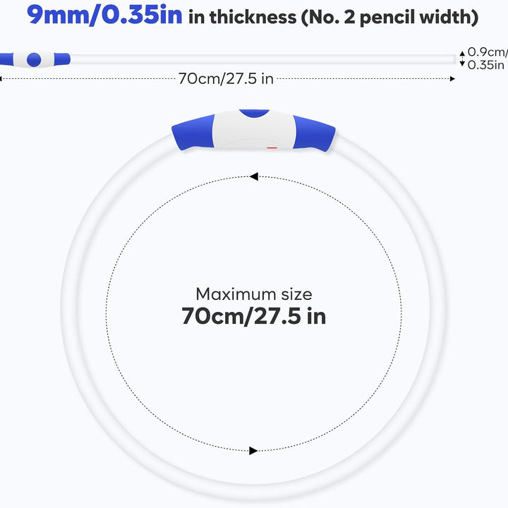 Light up Dog Collar - Waterproof LED Dog Collar Rechargeble, TPU Cuttable Glow in the Dark Safety Dog Lights for Night Walking(Blue)