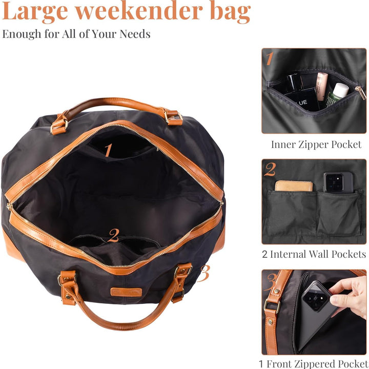 Travel Bag for Men Smooth Nylon Leather Weekender Bag for Woman Overnight Bag with Shoe Compartment, Carry-On Bags for Airplane,36L Spacious Tote, Best Traveling Gift for Women and Mom