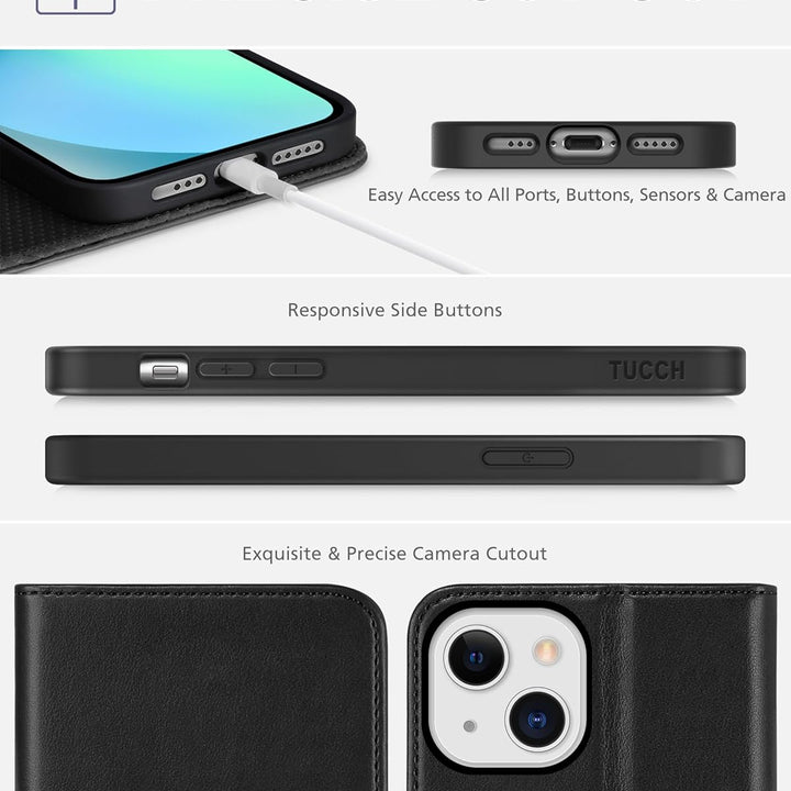 Case Wallet for Iphone 13 5G, PU Leather Flip Folio Cover with [3 Card Slots], Stand Book Design [Shockproof TPU Interior Case] Compatible with Iphone 13 6.1-Inch 2021, Black