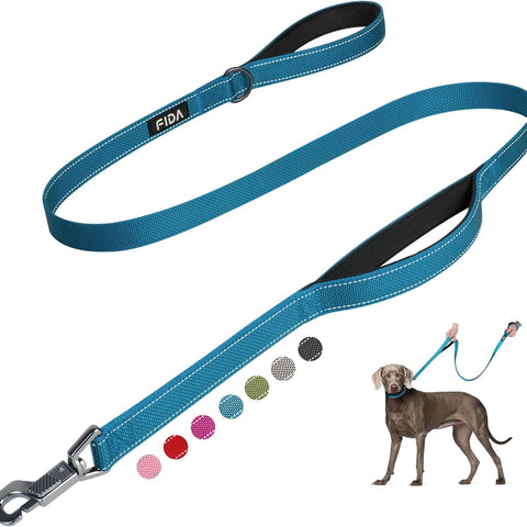 5 FT Heavy Duty Dog Leash with 2 Comfortable Padded Handles, Traffic Handle & Advanced Easy Snap Hook, Reflective Walking Lead for Large, Medium & Small Breed Dogs, Blue