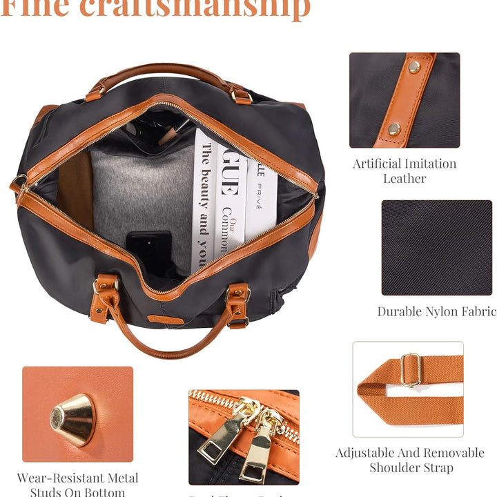 Travel Bag for Men Smooth Nylon Leather Weekender Bag for Woman Overnight Bag with Shoe Compartment, Carry-On Bags for Airplane,36L Spacious Tote, Best Traveling Gift for Women and Mom