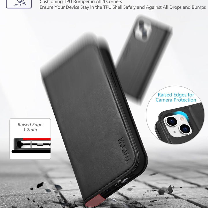 Case Wallet for Iphone 13 5G, PU Leather Flip Folio Cover with [3 Card Slots], Stand Book Design [Shockproof TPU Interior Case] Compatible with Iphone 13 6.1-Inch 2021, Black