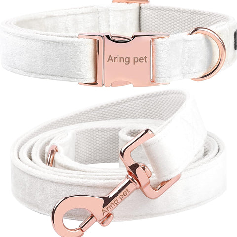 Dog Collar and Leash Set, Soft White Velvet Dog Collar and Leash, Adjustable Collars for Dogs