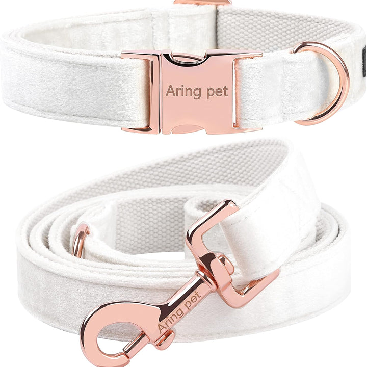Dog Collar and Leash Set, Soft White Velvet Dog Collar and Leash, Adjustable Collars for Dogs