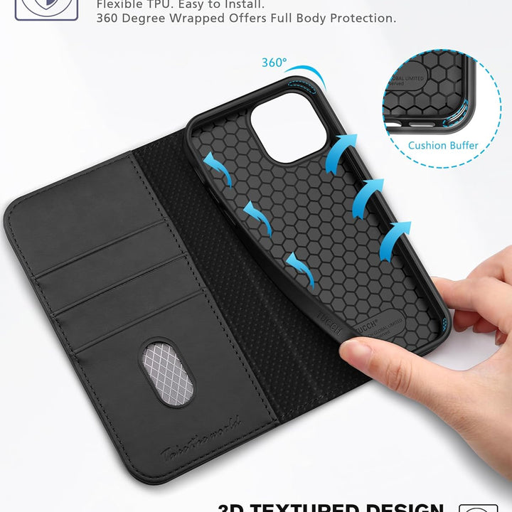 Case Wallet for Iphone 13 5G, PU Leather Flip Folio Cover with [3 Card Slots], Stand Book Design [Shockproof TPU Interior Case] Compatible with Iphone 13 6.1-Inch 2021, Black