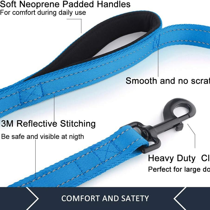 Dog Leash 6Ft Long,Traffic Padded Two Handle,Heavy Duty,Reflective Double Handles Lead for Control Safety Training,Leashes for Large Dogs or Medium Dogs,Dual Handles Leads(Light Blue)